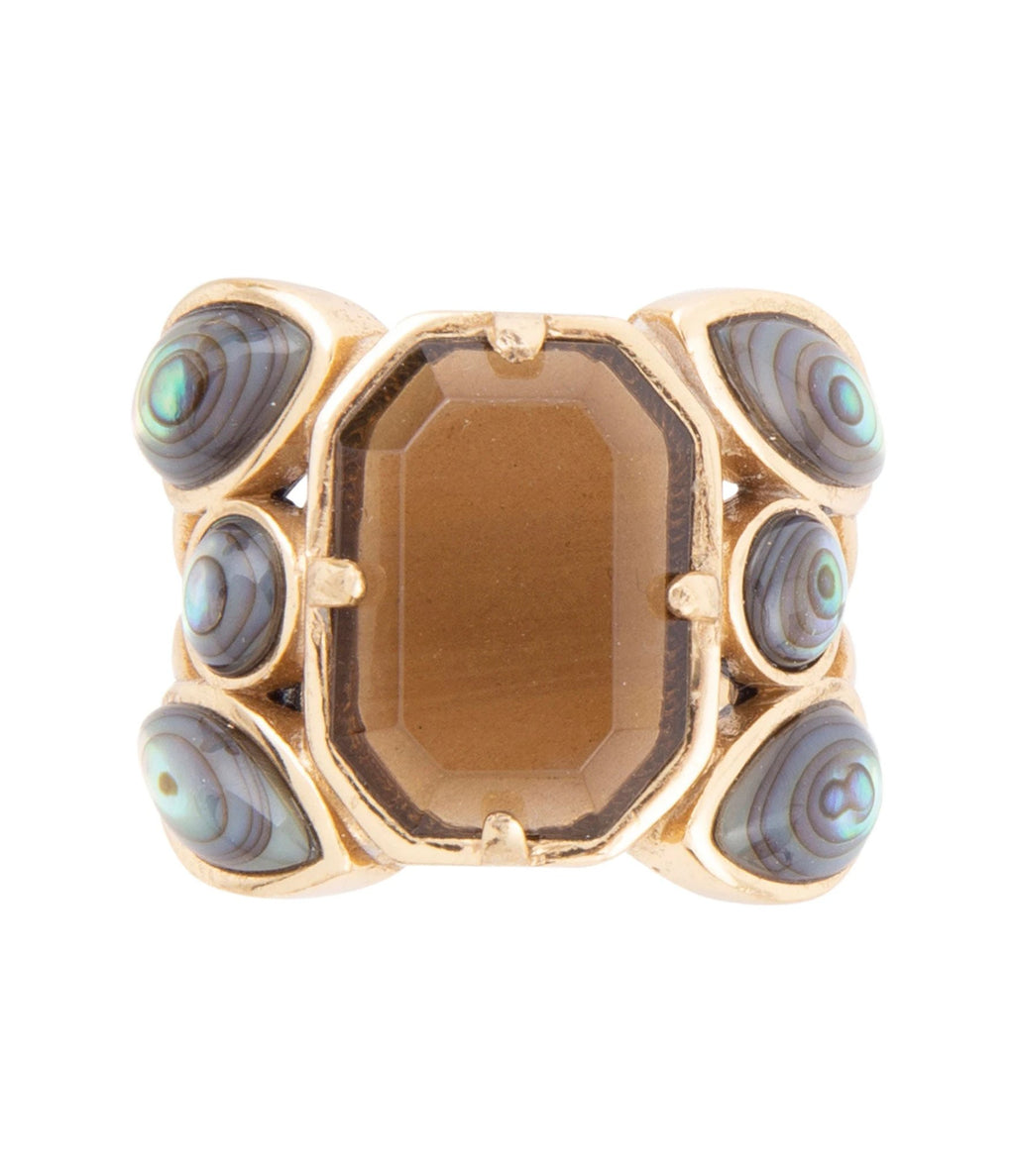 Tribecca Smoky Brown Quartz and Abalone Statement Golden Ring by Barse Jewelry