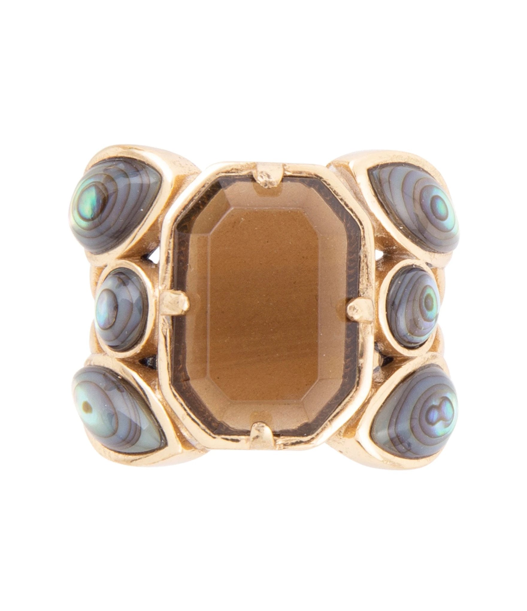Tribecca Smoky Brown Quartz and Abalone Statement Golden Ring by Barse Jewelry