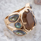Tribecca Smoky Brown Quartz and Abalone Statement Golden Ring by Barse Jewelry