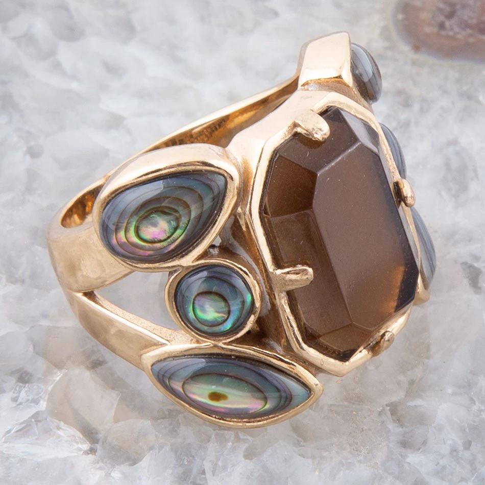 Tribecca Smoky Brown Quartz and Abalone Statement Golden Ring by Barse Jewelry