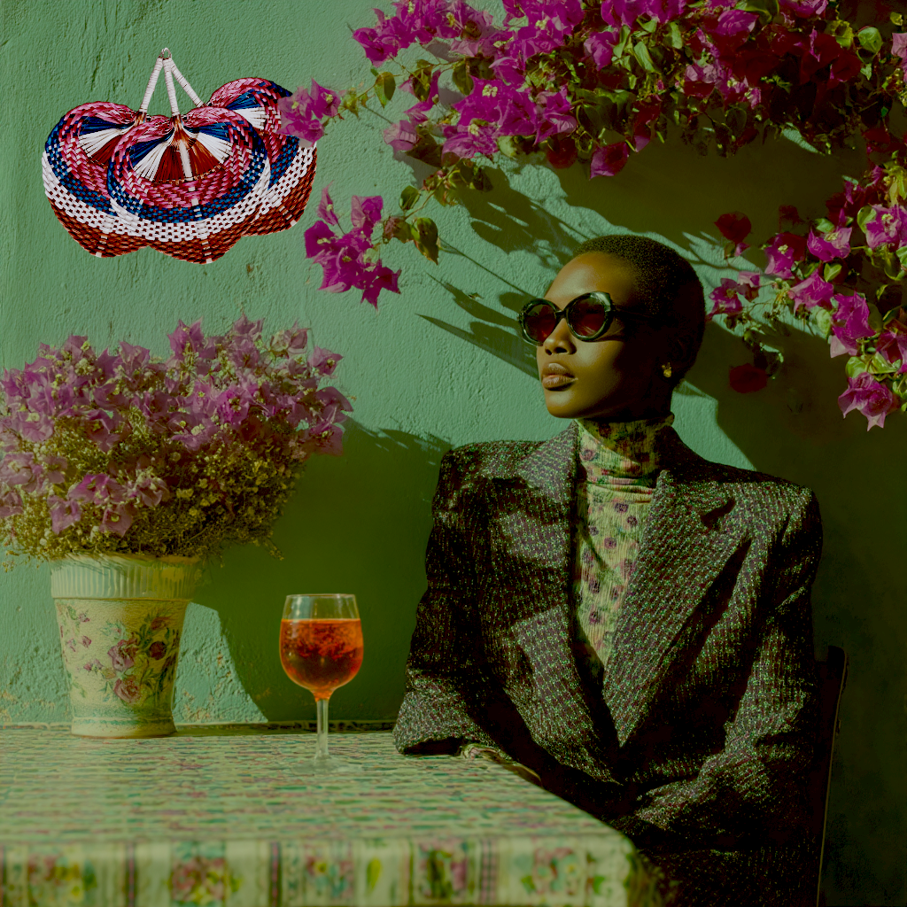 Tricolor Raffia Handmade Fan