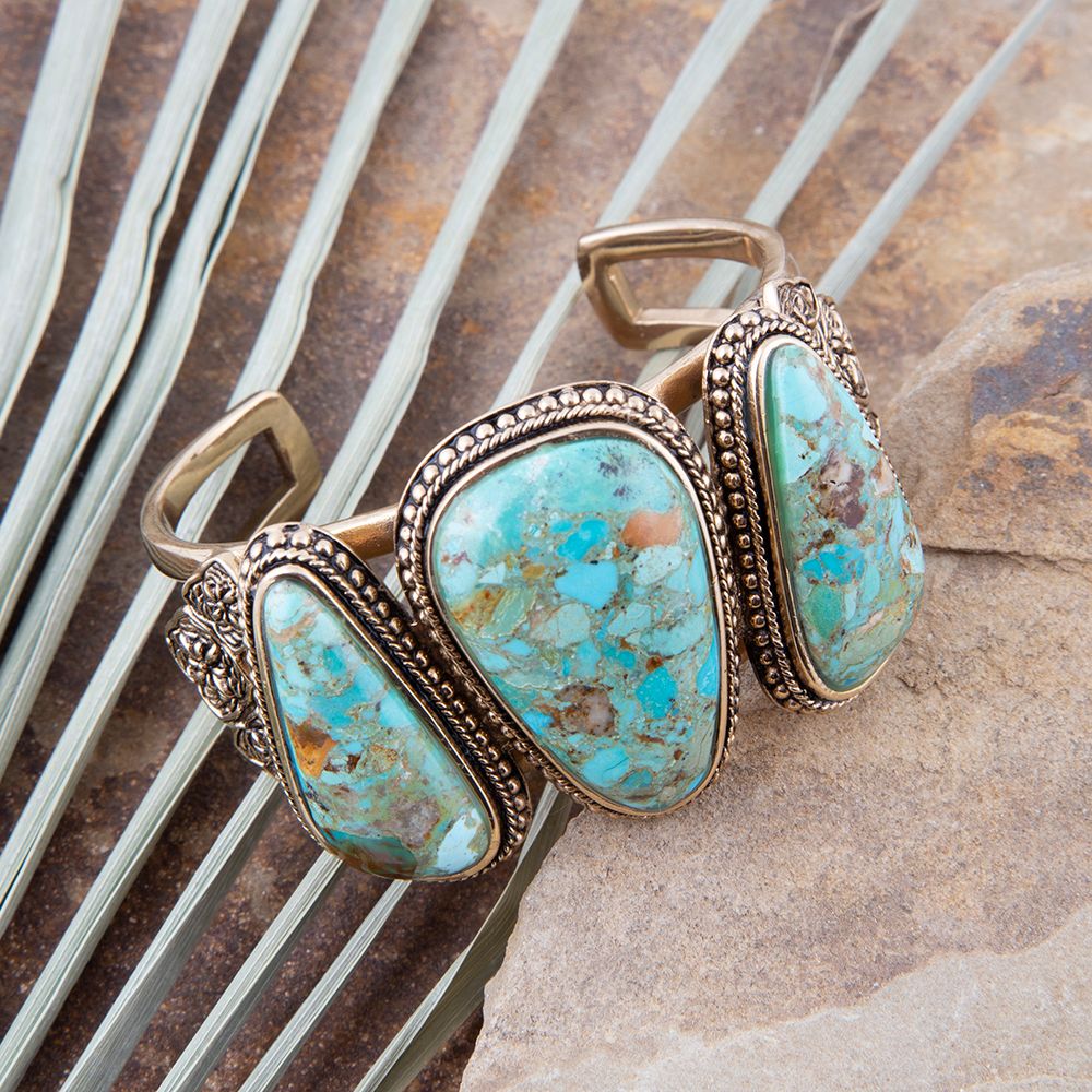 Trio Blue Turquoise Golden Cuff Bracelet Bracelets La Vie Bien Trio Blue Turquoise Golden Cuff Bracelet