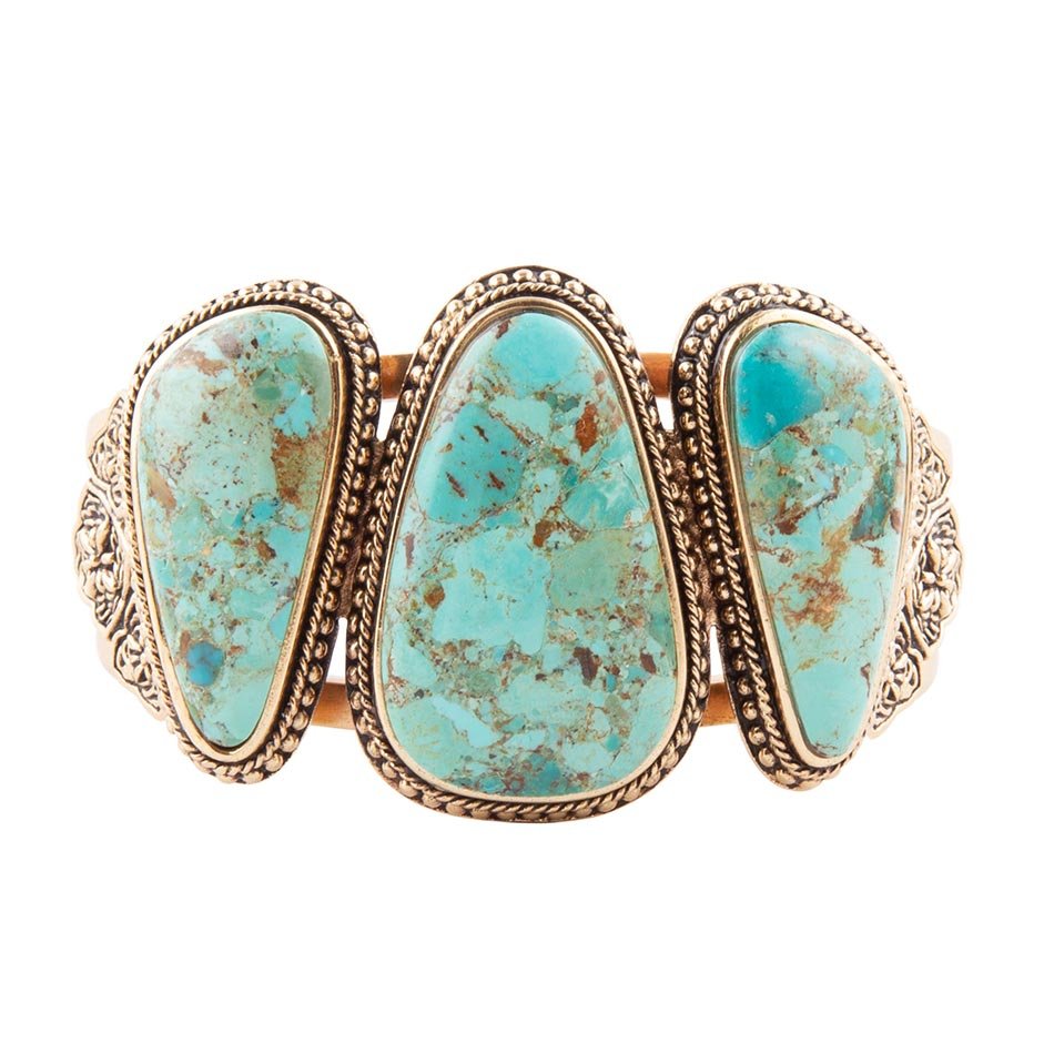 Trio Blue Turquoise Golden Cuff Bracelet Bracelets La Vie Bien Trio Blue Turquoise Golden Cuff Bracelet