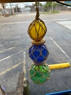 Triple Colored Net Glass Float - Nautical Decor La Vie Bien Triple Colored Net Glass Float - Nautical Decor