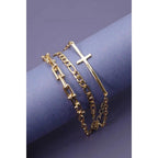 Triple Multi Bracelets with Large Cross Charm Pendant | Gold Tone Fashion Jewelry by The Bullish Store