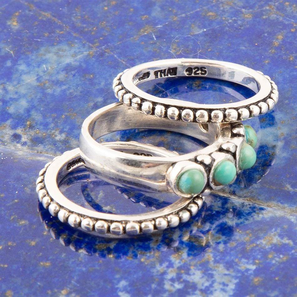 Triple Play Blue Turquoise and Sterling Silver Stack Ring by Barse Jewelry