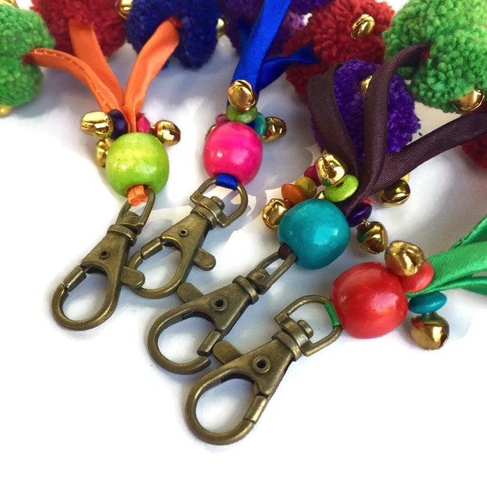 Triple Pom Pom Keychain | Handmade Zipper Pull with Beads | Thailand Zipper Pulls La Vie Bien Triple Pom Pom Keychain | Handmade Zipper Pull with Beads | Thailand