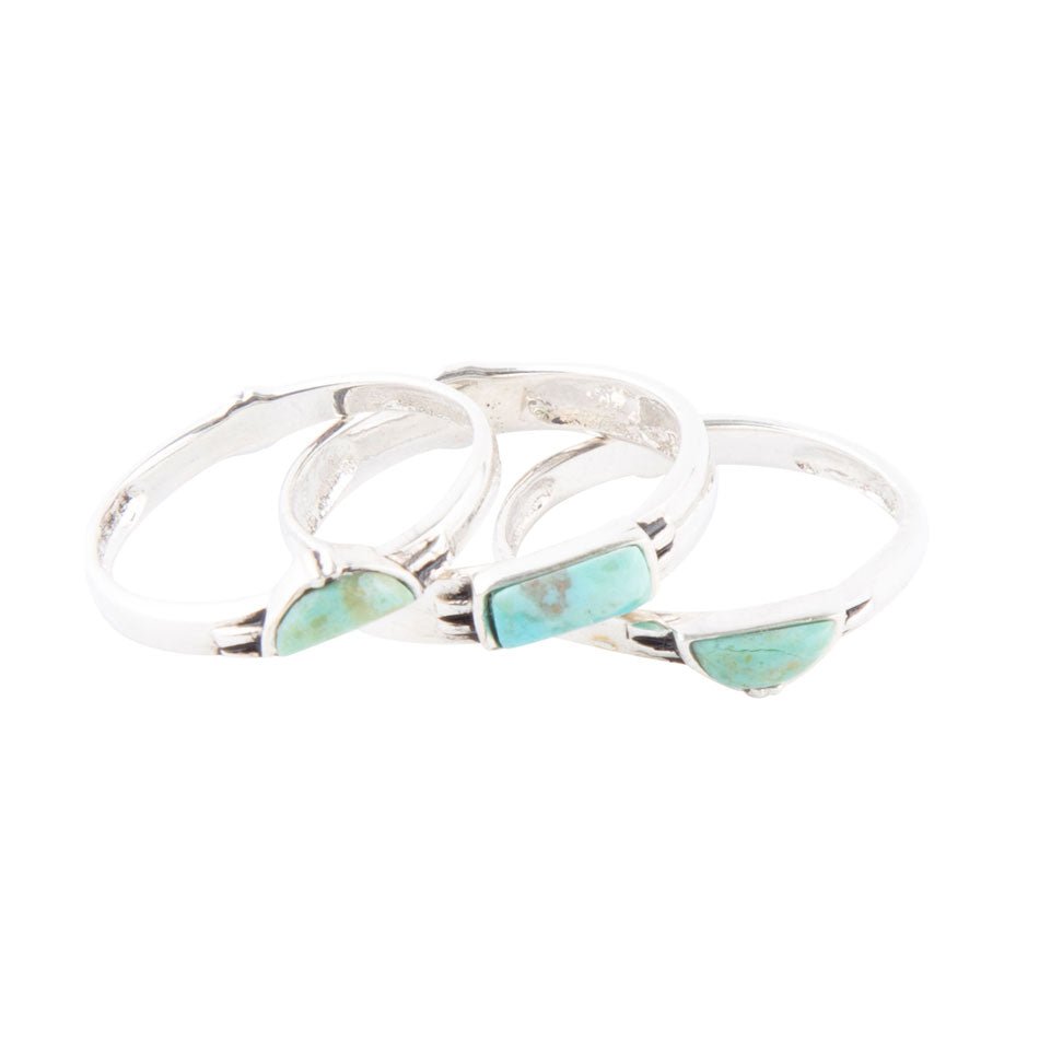 Triple Stack Shaped Turquoise and Sterling Silver Ring Set