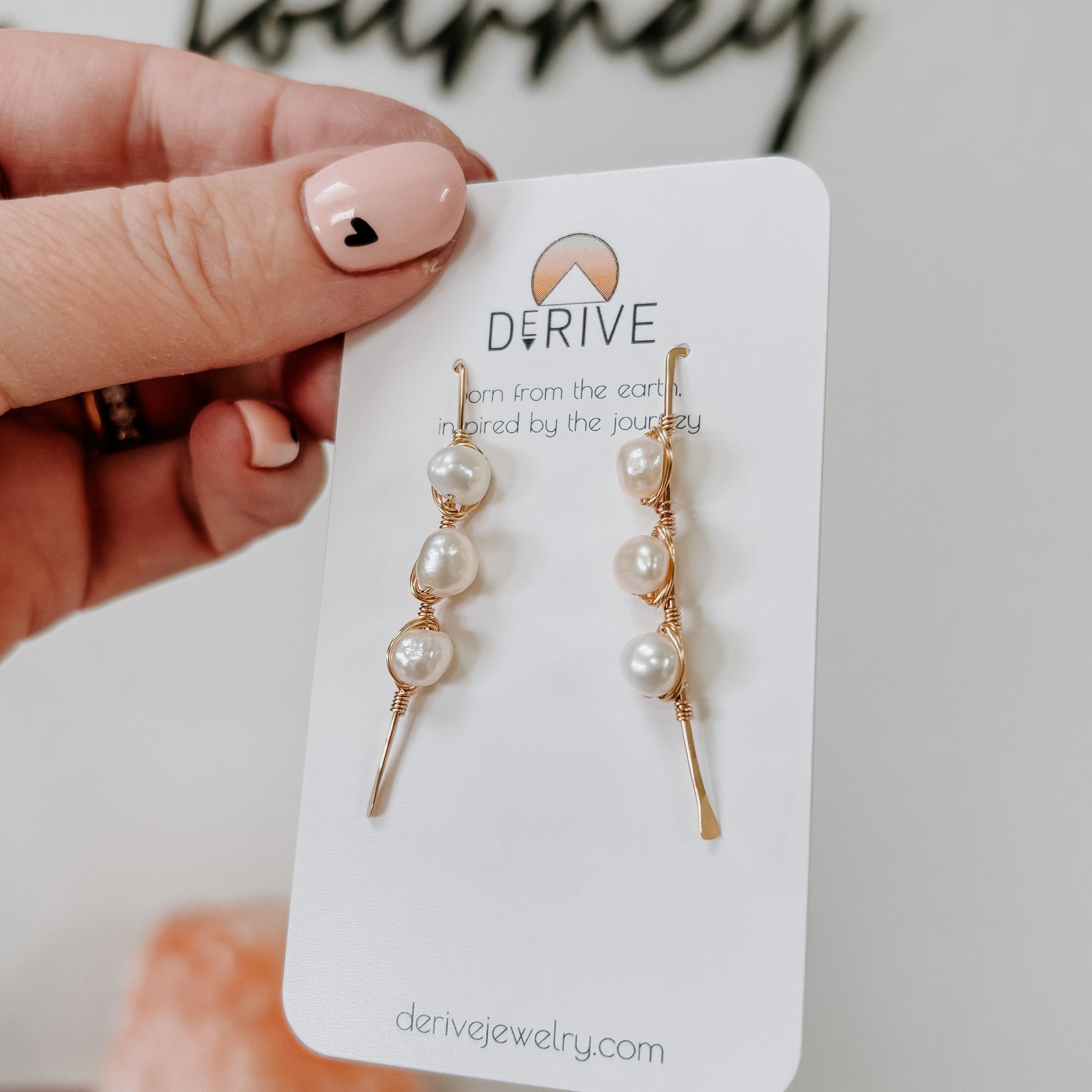 Triple Stone Freshwater Pearl Threader Earrings Earrings La Vie Bien Triple Stone Freshwater Pearl Threader Earrings