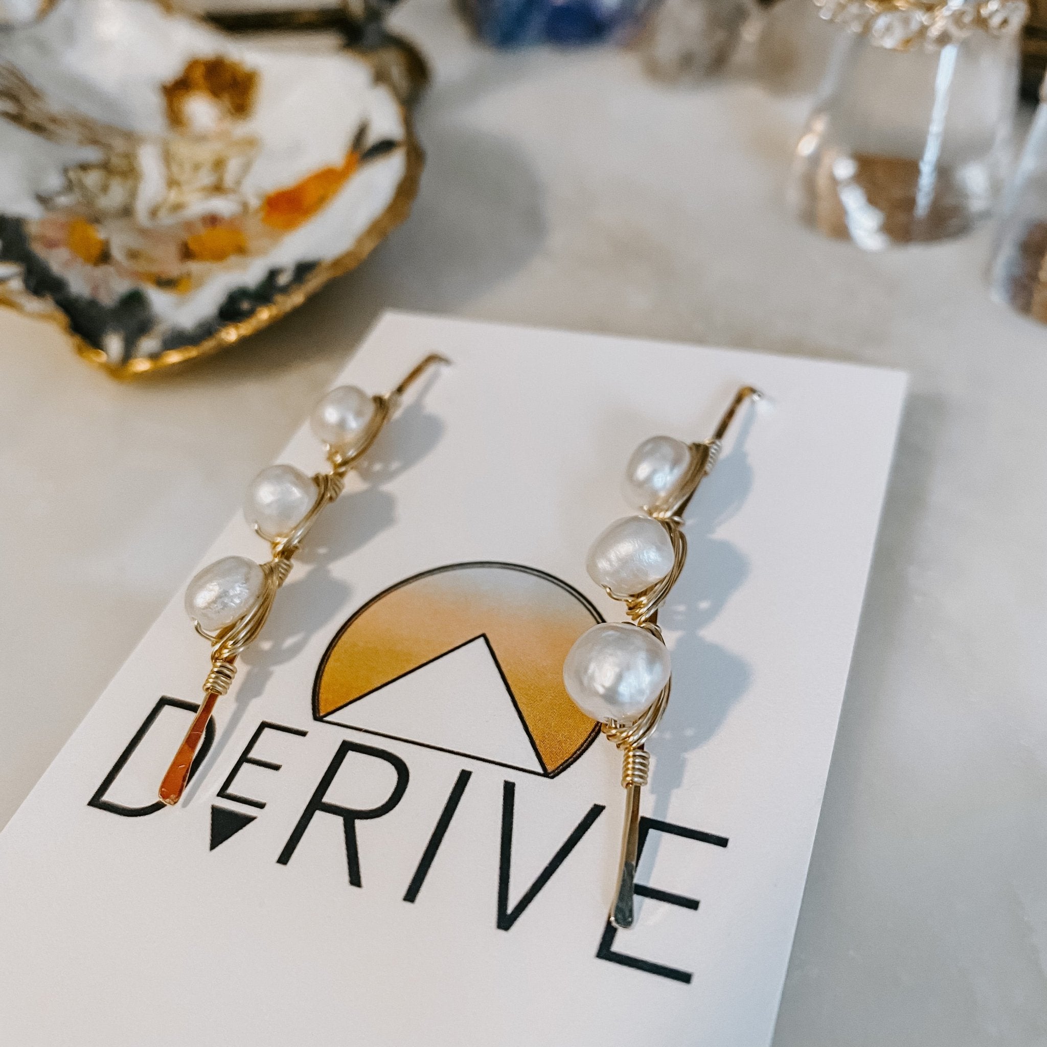 Triple Stone Freshwater Pearl Threader Earrings Earrings La Vie Bien Triple Stone Freshwater Pearl Threader Earrings
