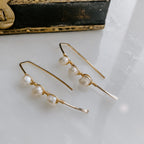 Triple Stone Freshwater Pearl Threader Earrings Earrings La Vie Bien Triple Stone Freshwater Pearl Threader Earrings