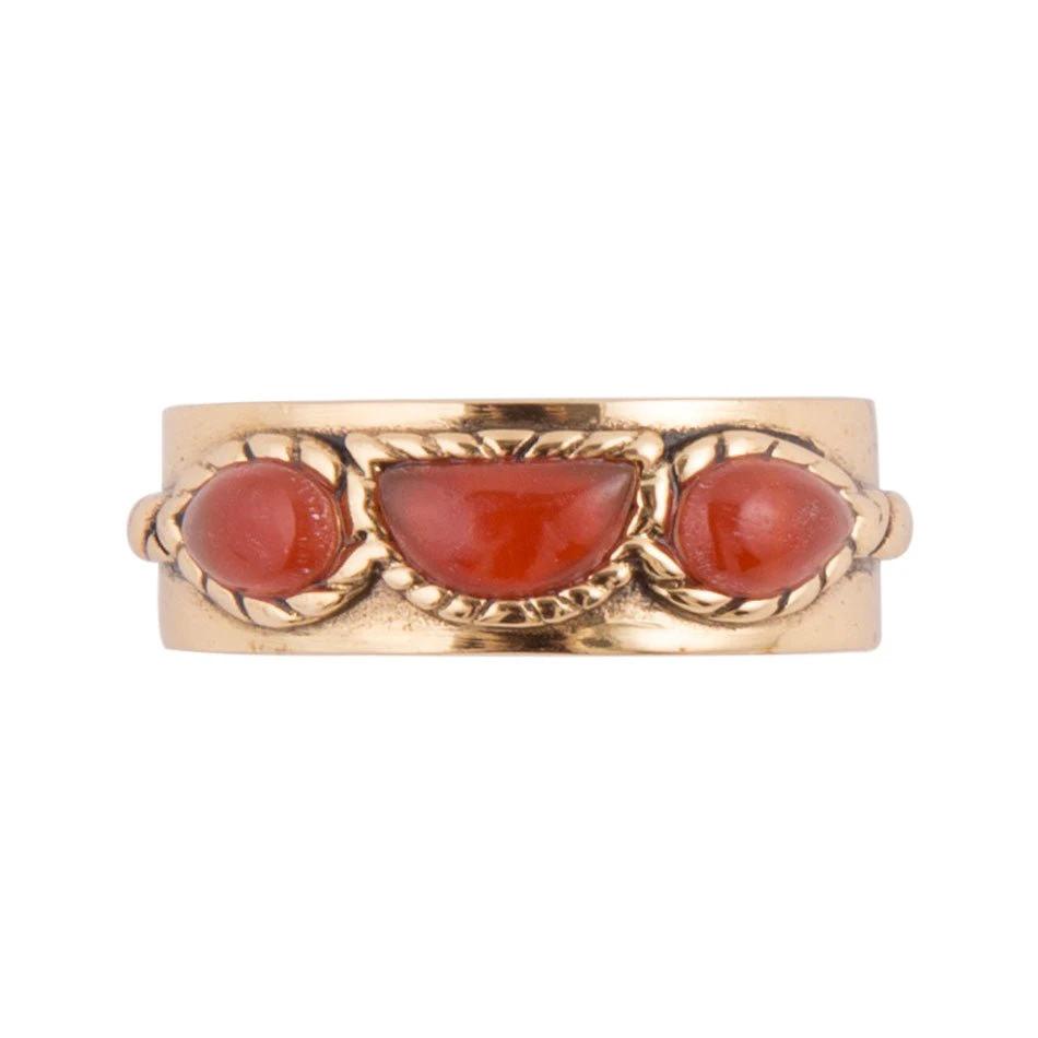 Triple Stone Orange Carnelian and Golden Ring by Barse Jewelry