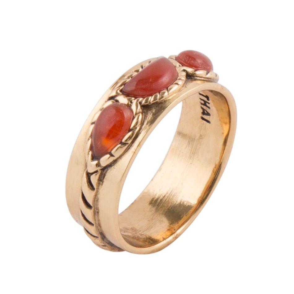 Triple Stone Orange Carnelian and Golden Ring by Barse Jewelry