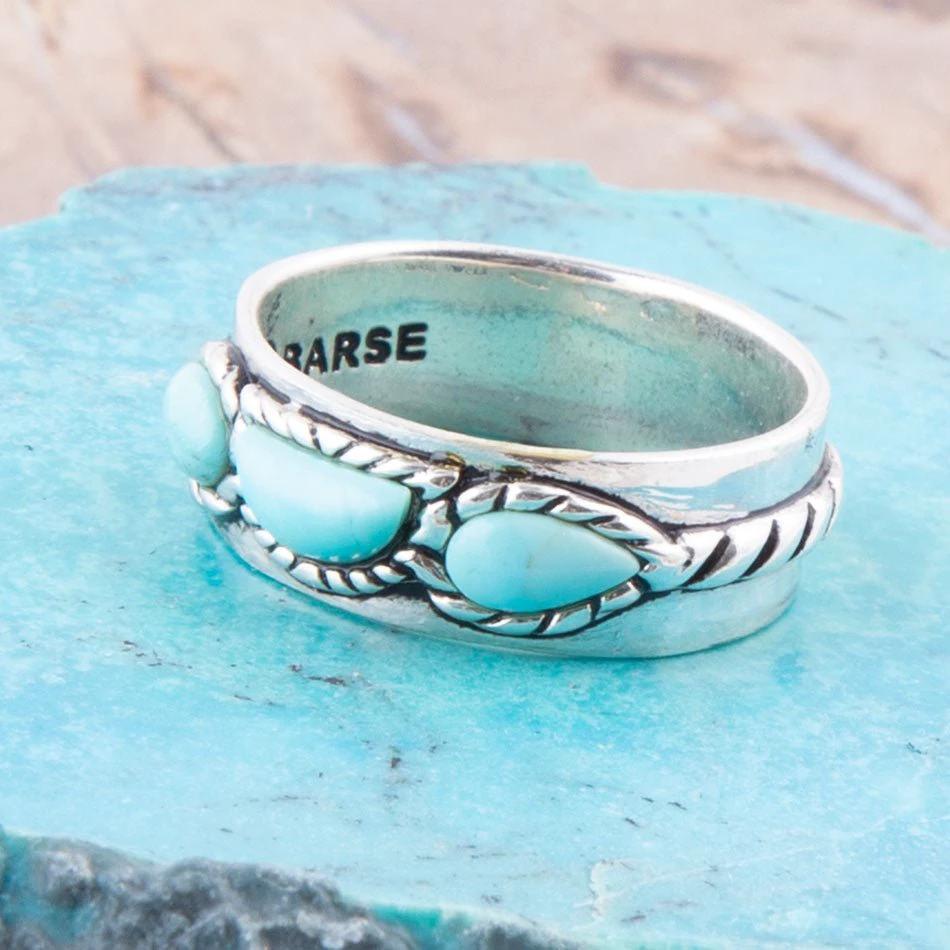Triple Stone Simplicity Blue Turquoise and Sterling Silver Ring by Barse Jewelry