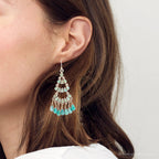 Triple the Blue Turquoise Golden Chandelier Earrings by Barse Jewelry