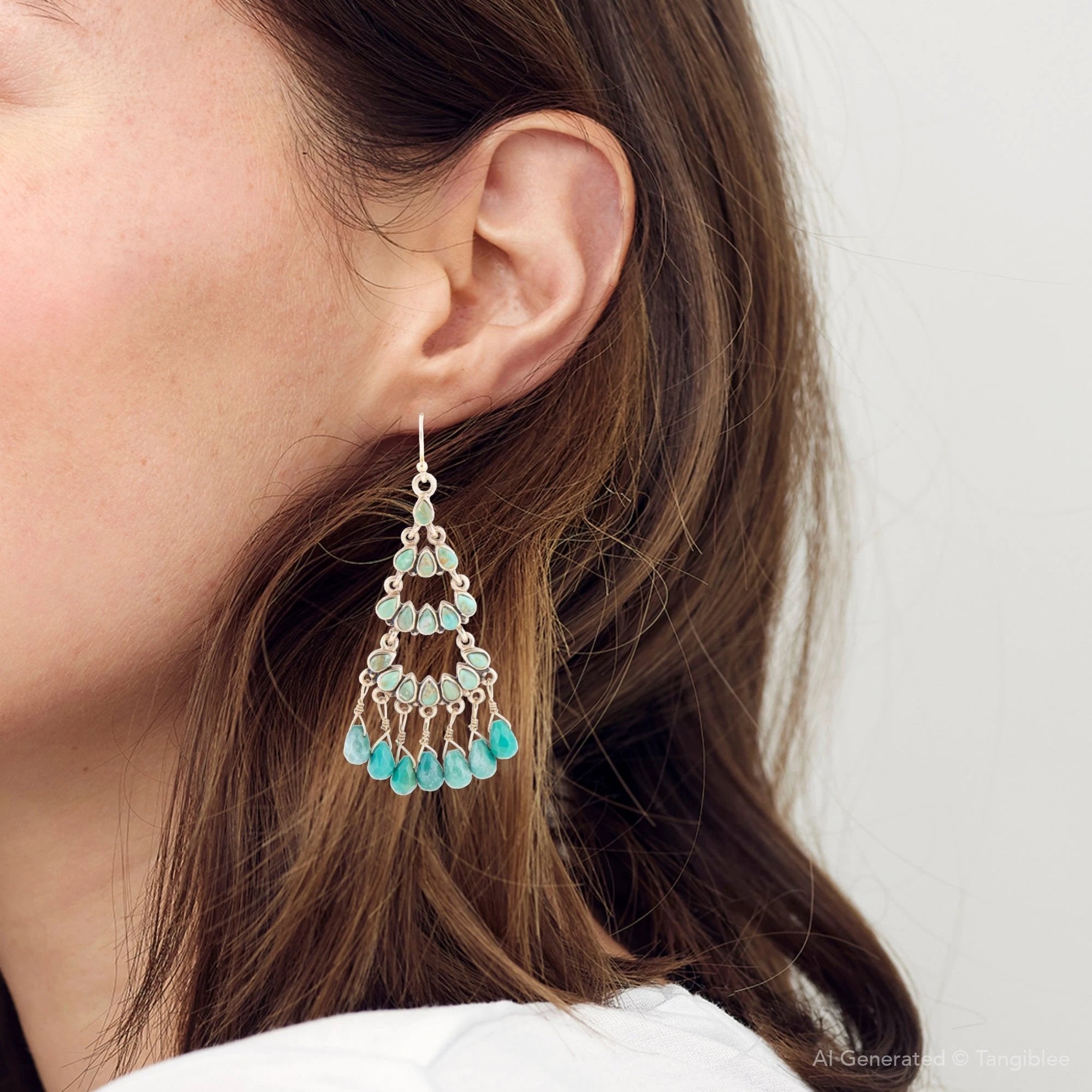 Triple the Blue Turquoise Golden Chandelier Earrings by Barse Jewelry
