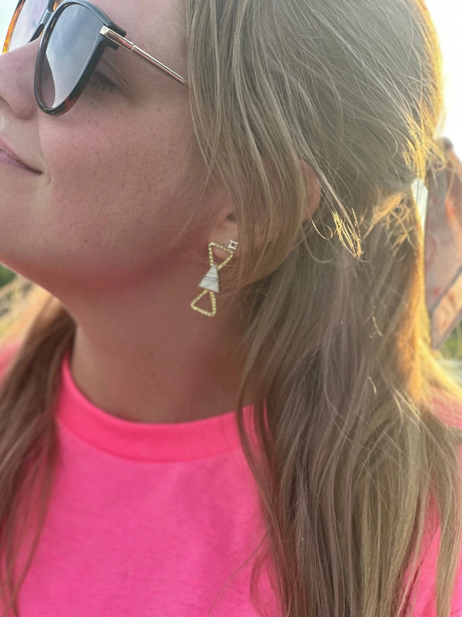 Triple Triangle Marbled Stud Earrings