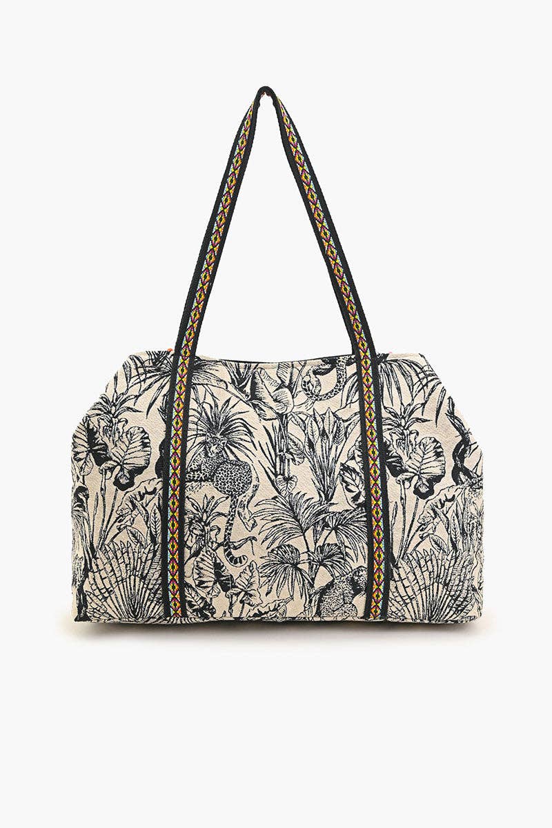 Tropical Leopard Embellished Tote Accessories La Vie Bien Tropical Leopard Embellished Tote
