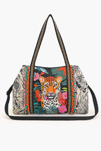 Tropical Leopard Embellished Tote Accessories La Vie Bien Tropical Leopard Embellished Tote