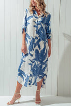 Tropical Palm Leaf Button - Down Midi Dress - Resort and Spring Collection Clothing La Vie Bien Tropical Palm Leaf Button - Down Midi Dress - Resort and Spring Collection