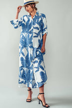 Tropical Palm Leaf Button - Down Midi Dress - Resort and Spring Collection Clothing La Vie Bien Tropical Palm Leaf Button - Down Midi Dress - Resort and Spring Collection