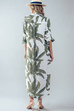 Tropical Palm Leaf Button - Down Midi Dress - Resort and Spring Collection Clothing La Vie Bien Tropical Palm Leaf Button - Down Midi Dress - Resort and Spring Collection
