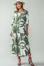 Tropical Palm Leaf Button - Down Midi Dress - Resort and Spring Collection Clothing La Vie Bien Tropical Palm Leaf Button - Down Midi Dress - Resort and Spring Collection