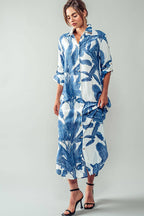 Tropical Palm Leaf Button - Down Midi Dress - Resort and Spring Collection Clothing La Vie Bien Tropical Palm Leaf Button - Down Midi Dress - Resort and Spring Collection