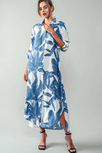 Tropical Palm Leaf Button - Down Midi Dress - Resort and Spring Collection Clothing La Vie Bien Tropical Palm Leaf Button - Down Midi Dress - Resort and Spring Collection