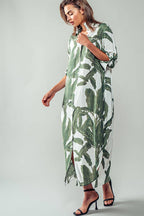 Tropical Palm Leaf Button - Down Midi Dress - Resort and Spring Collection Clothing La Vie Bien Tropical Palm Leaf Button - Down Midi Dress - Resort and Spring Collection