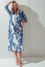 Tropical Palm Leaf Button - Down Midi Dress - Resort and Spring Collection Clothing La Vie Bien Tropical Palm Leaf Button - Down Midi Dress - Resort and Spring Collection