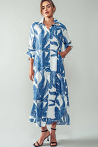 Tropical Palm Leaf Button - Down Midi Dress - Resort and Spring Collection Clothing La Vie Bien Tropical Palm Leaf Button - Down Midi Dress - Resort and Spring Collection