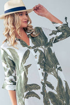 Tropical Palm Leaf Button - Down Midi Dress - Resort and Spring Collection Clothing La Vie Bien Tropical Palm Leaf Button - Down Midi Dress - Resort and Spring Collection