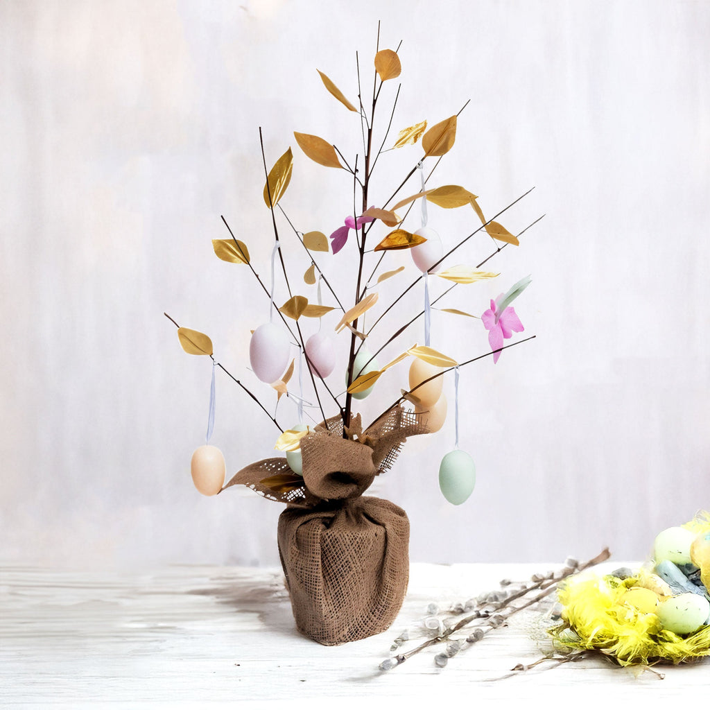 Easter Egg Branch Tree Centerpiece Tabletop Decoration with Butterflies 24 Inches Tall