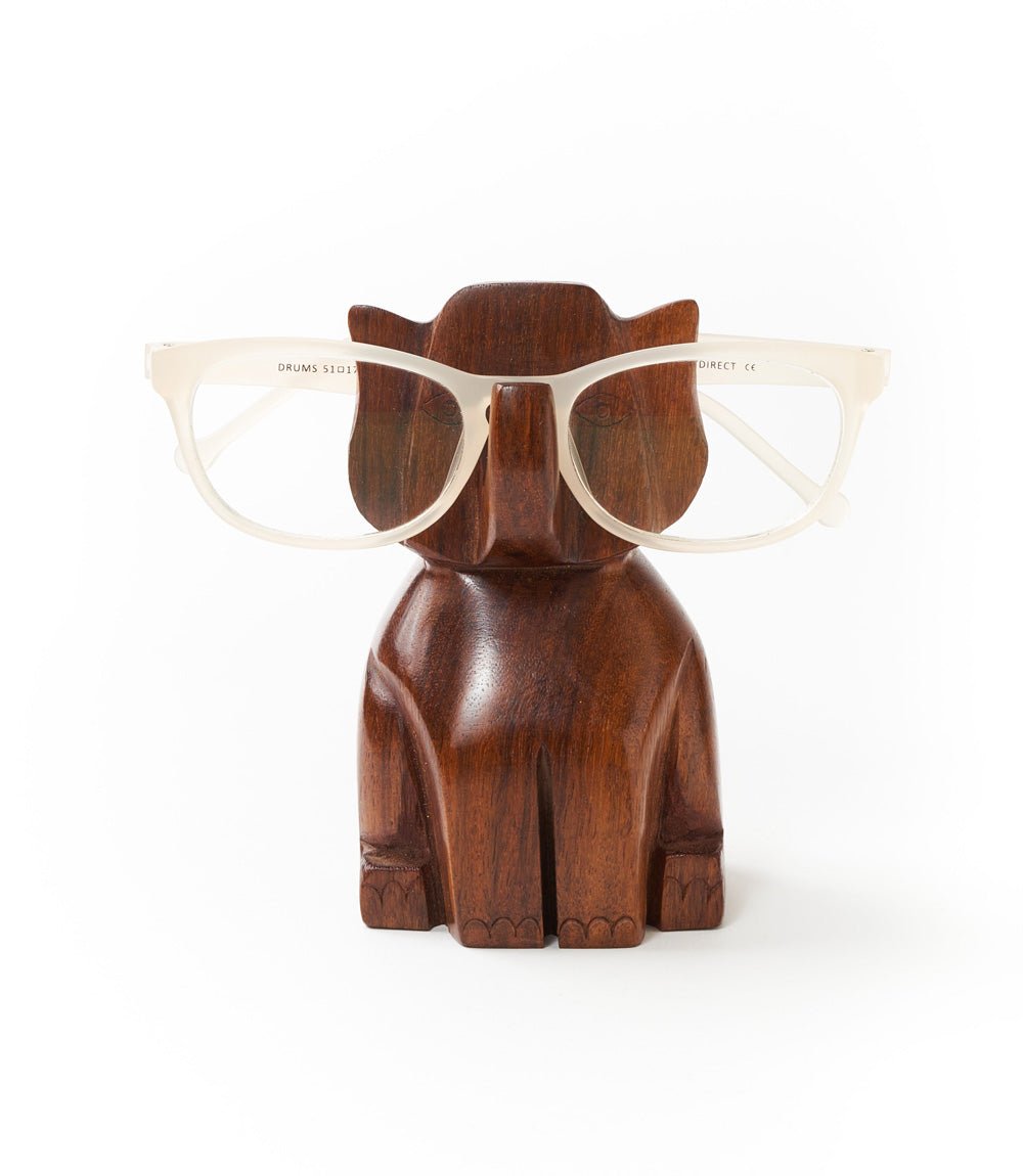 Trunk Up Elephant Eyeglass Holder Stand - Hand Carved Wood HME stock line La Vie Bien Trunk Up Elephant Eyeglass Holder Stand - Hand Carved Wood