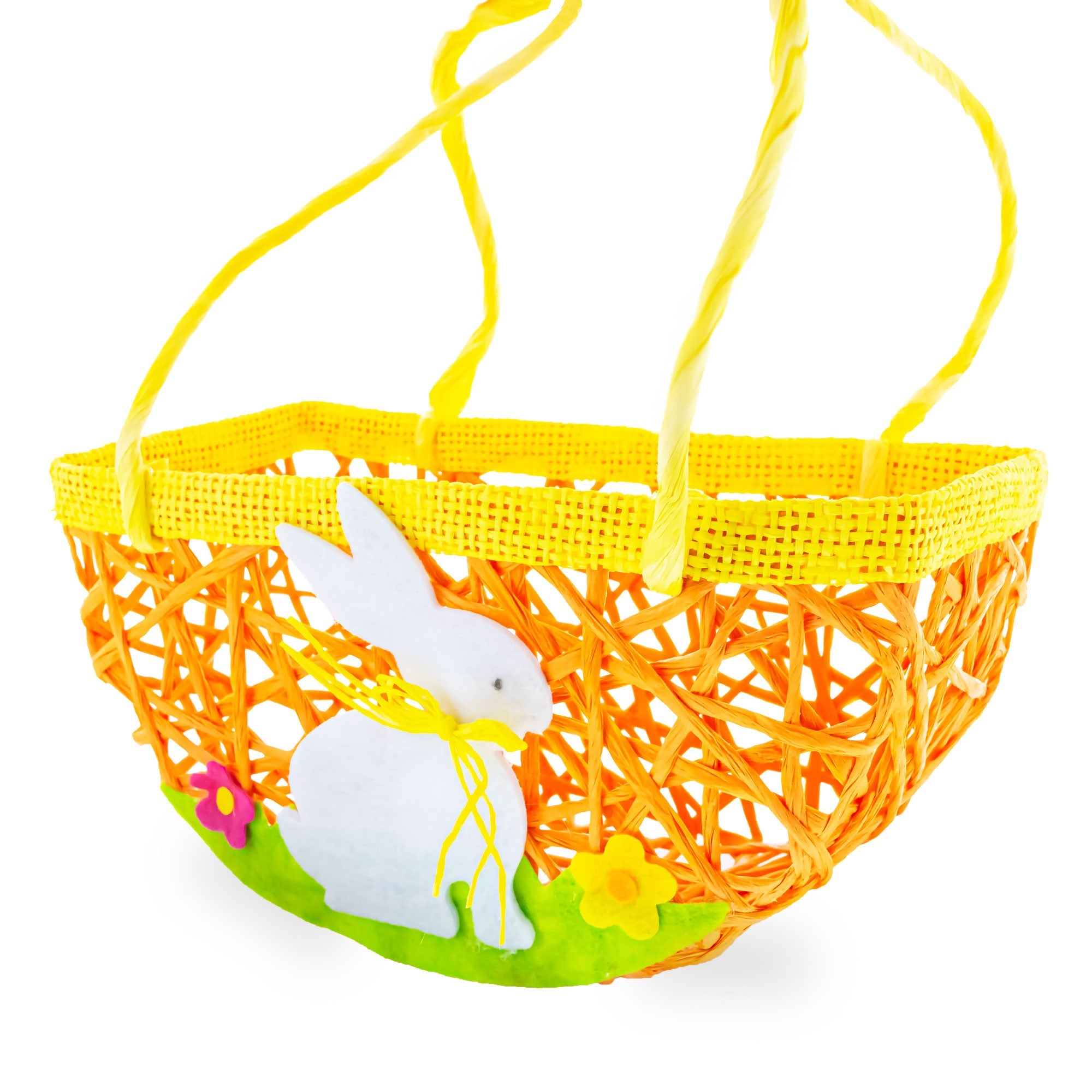 Set of 2 Easter Bunny Egg Hunt Baskets With Floral Accent 6 Inches Tall