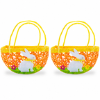 Set of 2 Easter Bunny Egg Hunt Baskets With Floral Accent 6 Inches Tall