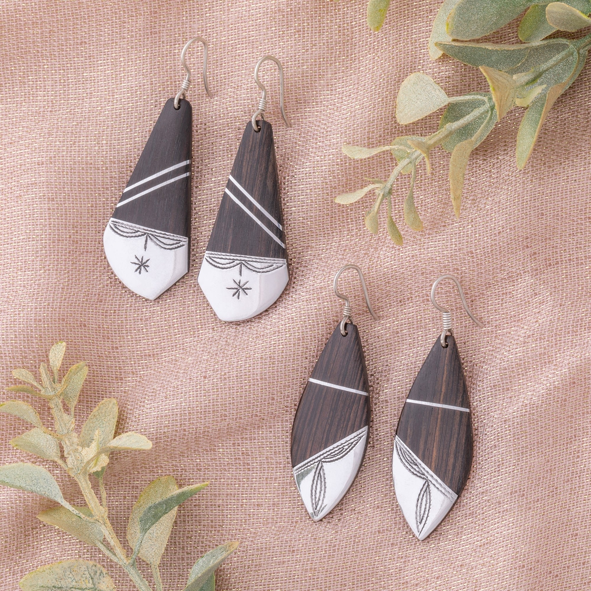 Tuareg Silver and Ebony Drop Earrings Earrings - Fashion La Vie Bien Tuareg Silver and Ebony Drop Earrings