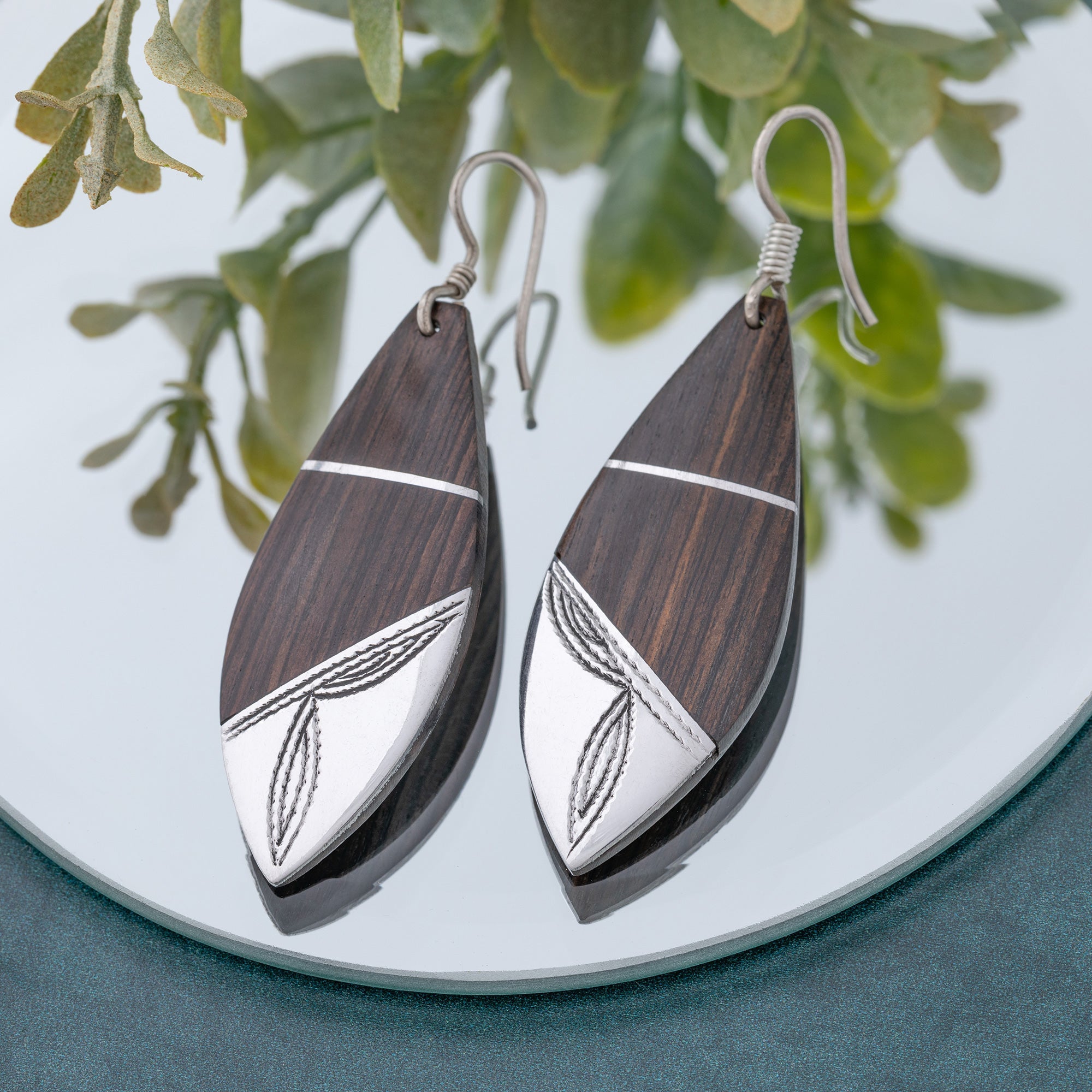 Tuareg Silver and Ebony Drop Earrings Earrings - Fashion La Vie Bien Tuareg Silver and Ebony Drop Earrings