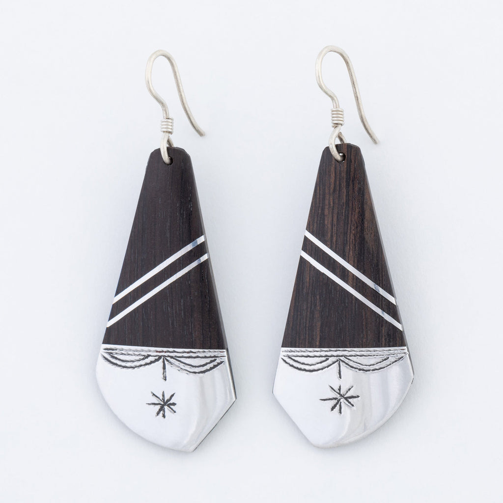 Tuareg Silver and Ebony Drop Earrings Earrings - Fashion La Vie Bien Tuareg Silver and Ebony Drop Earrings