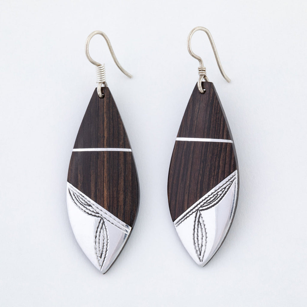 Tuareg Silver and Ebony Drop Earrings Earrings - Fashion La Vie Bien Tuareg Silver and Ebony Drop Earrings