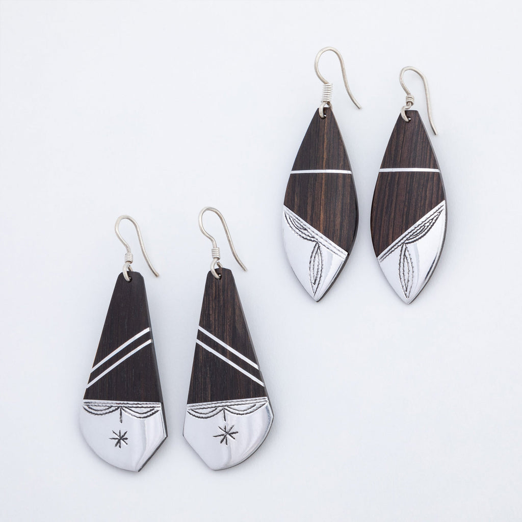 Tuareg Silver and Ebony Drop Earrings Earrings - Fashion La Vie Bien Tuareg Silver and Ebony Drop Earrings