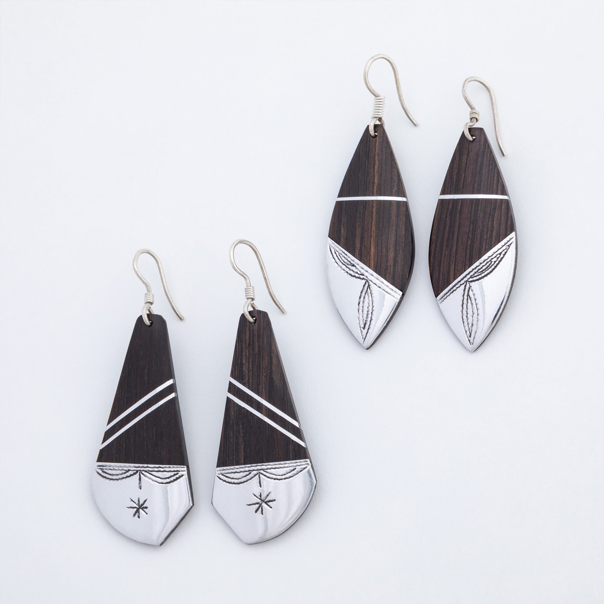 Tuareg Silver and Ebony Drop Earrings Earrings - Fashion La Vie Bien Tuareg Silver and Ebony Drop Earrings