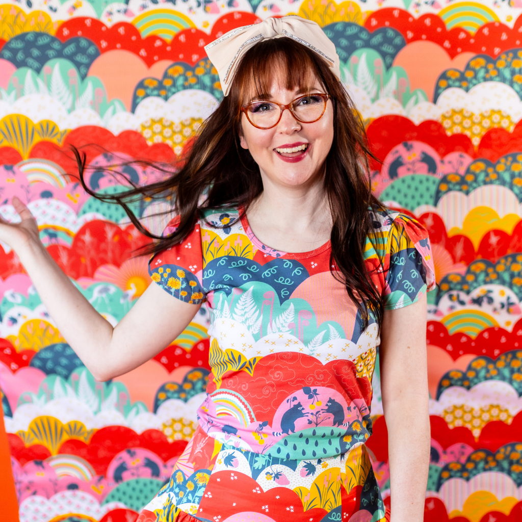 Tulip Sleeve in Mint & Strawberry Meadow Print Graphic tee La Vie Bien Tulip Sleeve in Mint & Strawberry Meadow Print