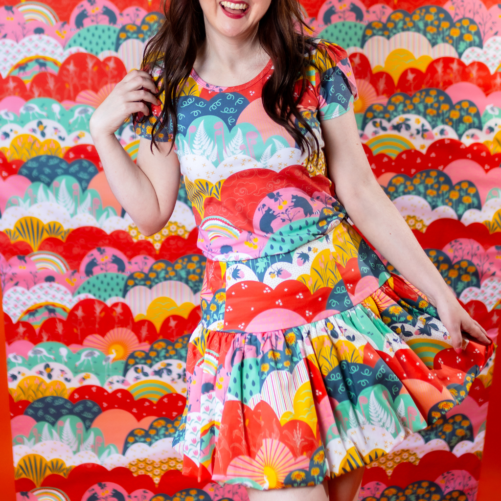 Tulip Sleeve in Mint & Strawberry Meadow Print Graphic tee La Vie Bien Tulip Sleeve in Mint & Strawberry Meadow Print