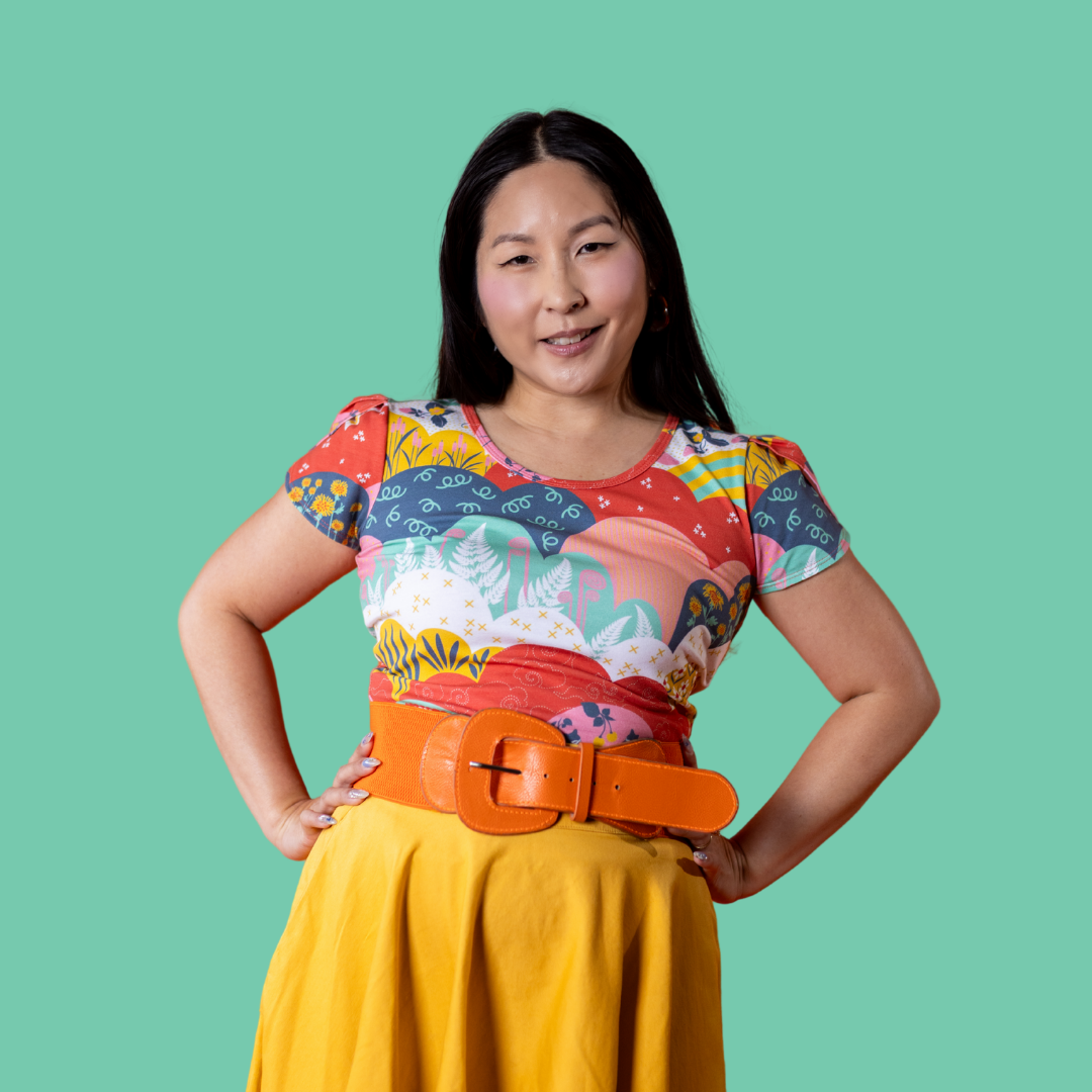 Tulip Sleeve in Mint & Strawberry Meadow Print Graphic tee La Vie Bien Tulip Sleeve in Mint & Strawberry Meadow Print