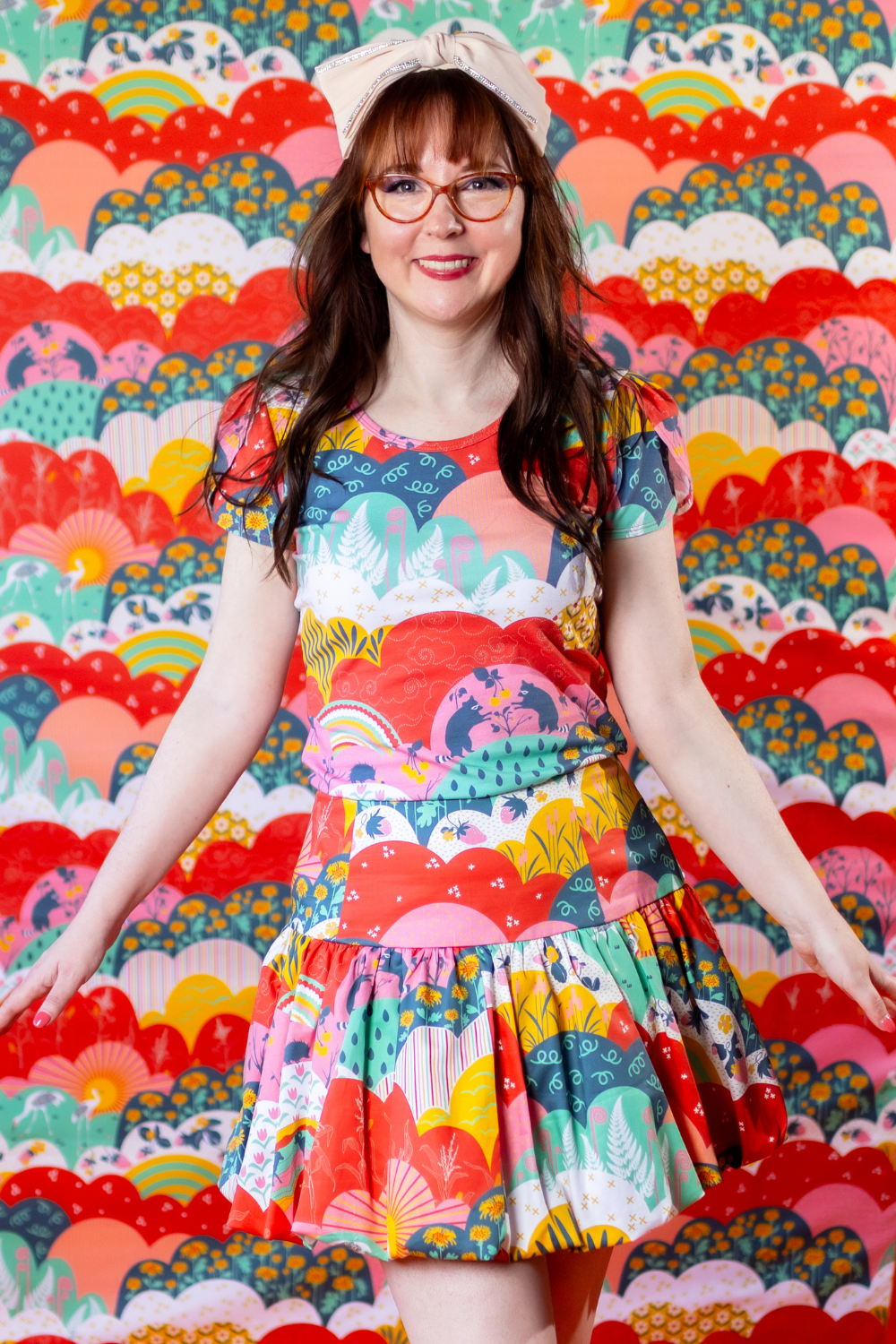 Tulip Sleeve in Mint & Strawberry Meadow Print Graphic tee La Vie Bien Tulip Sleeve in Mint & Strawberry Meadow Print