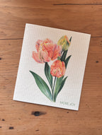 Tulips Swedish Dishcloth | Pink, Coral & Green Swedish Dishcloths La Vie Bien Tulips Swedish Dishcloth | Pink, Coral & Green