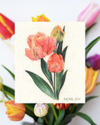 Tulips Swedish Dishcloth | Pink, Coral & Green Swedish Dishcloths La Vie Bien Tulips Swedish Dishcloth | Pink, Coral & Green