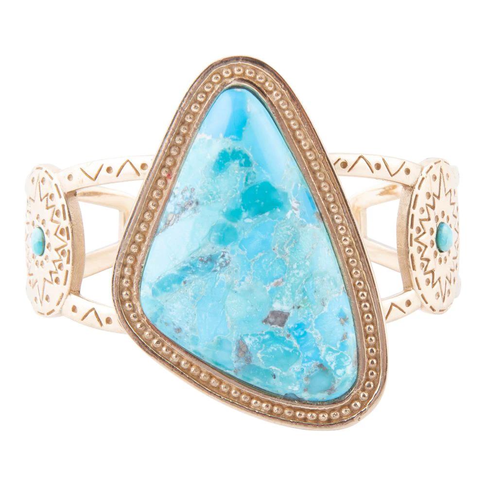 Tulum Blue Turquoise Golden Cuff Bracelet by Barse Jewelry